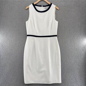 Kasper Dress Womens 6 White Black Trim Sheath Mini Sleeveless Career Office Work